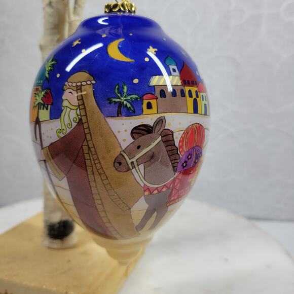 Reverse Painted Glass Ornament Handcrafted 6" Nativity Scene Christmas Village - Picture 16 of 16